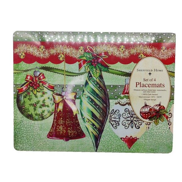 Shefield Home Other - Set of 4 Christmas CORK Placemats Sheffield Home Festive Colorful Ornaments NEW
